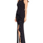 Betsy & Adam Women's Side Ruffled Gown Black Size 12Petite