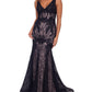 Betsy & Adam Women's V Neck Lace Appliques Mermaid Gown Black Size 10
