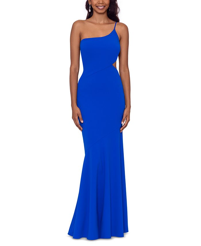 Betsy & Adam Women's One Shoulder Cutout Gown Blue Size 10