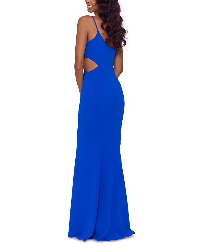 Betsy & Adam Women's One Shoulder Cutout Gown Blue Size 10