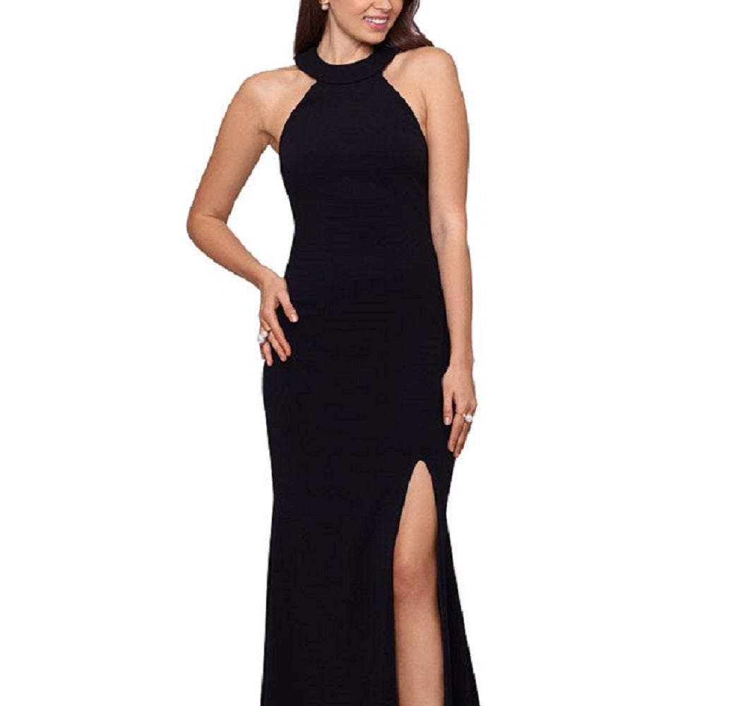 Betsy & Adam Women's High Slit Lace Up Dress Black Size 4