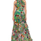 Betsy & Adam Women's Floral Print Ruffled Halter Gown Green Size 2