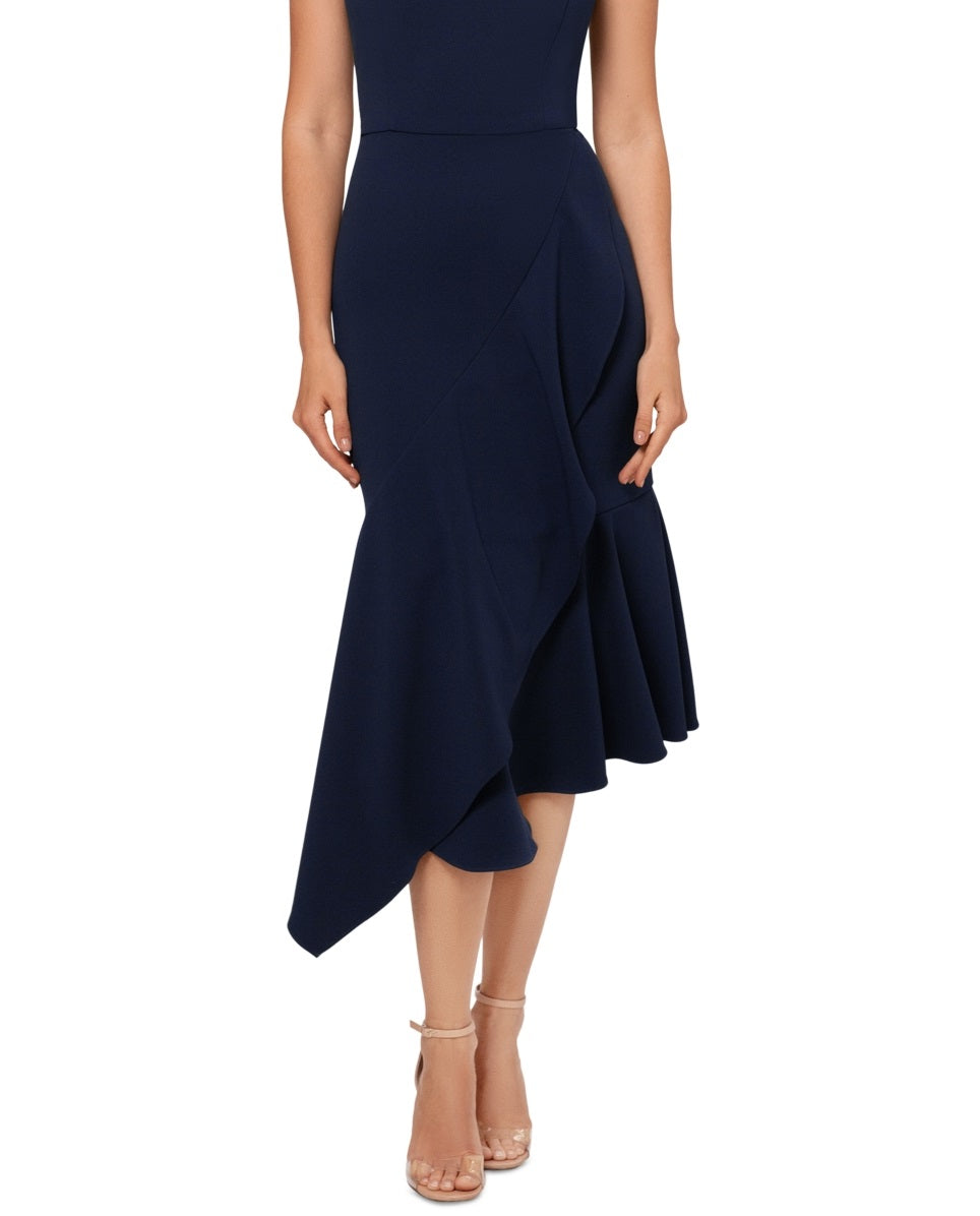 Betsy & Adam Women's Asymmetrical Hem Midi Dress Blue Size 10