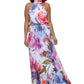 Betsy & Adam Women's Floral Print Pleated Gown White Size Petite