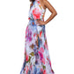 Betsy & Adam Women's Floral Print Pleated Gown White Size Petite