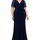 Betsy & Adam Women's Embellished Sleeve Dress Blue Size Petite Small