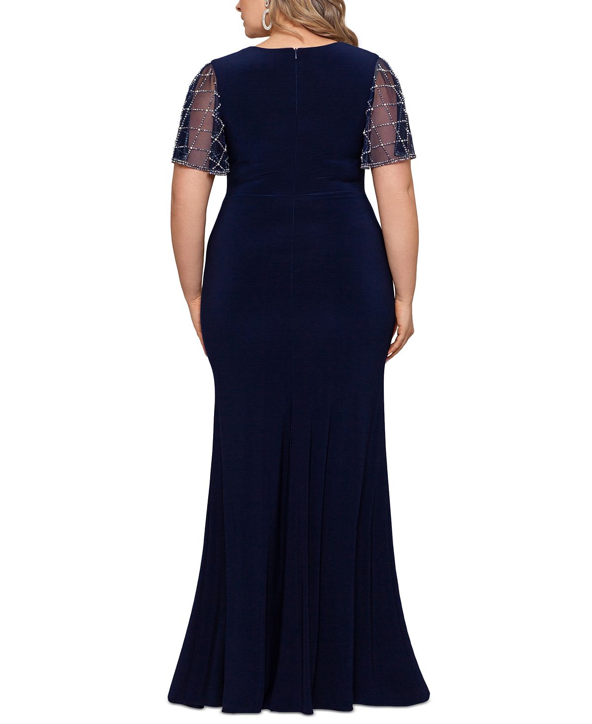 Betsy & Adam Women's Embellished Sleeve Dress Blue Size Petite Small