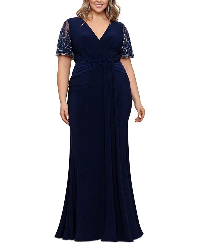 Betsy & Adam Women's Embellished Sleeve Dress Blue Size 18W