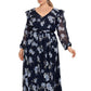 Betsy & Adam Women's Floral Chiffon Gown Blue Size 14W