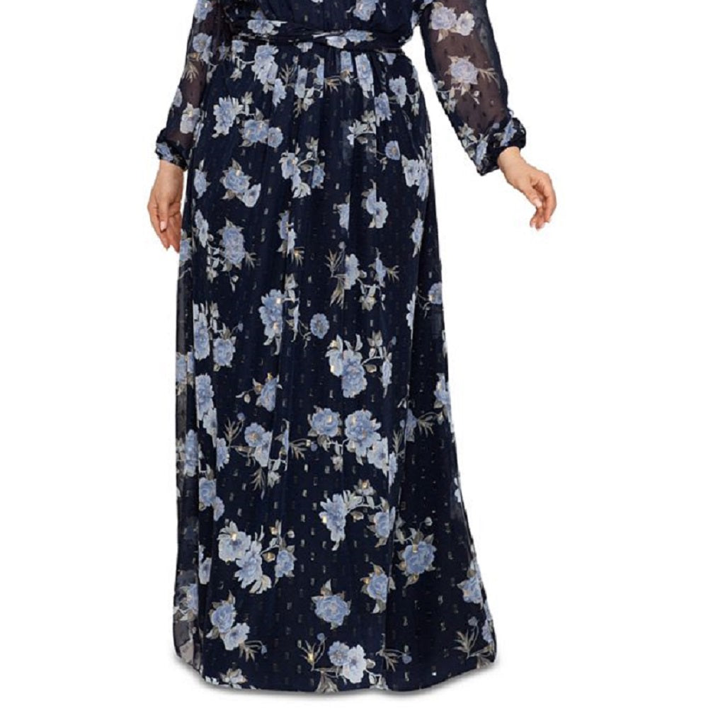 Betsy & Adam Women's Floral Chiffon Gown Blue Size 14W