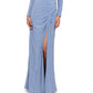 Betsy & Adam Women's Ruched Long Sleeve Gown Blue Size 8