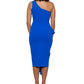 Betsy & Adam Women's One Shoulder Ruffled Midi Dress Blue Size 14