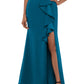 Betsy & Adam Women's Sleeveless Ruffle Detail Gown Blue Size 12