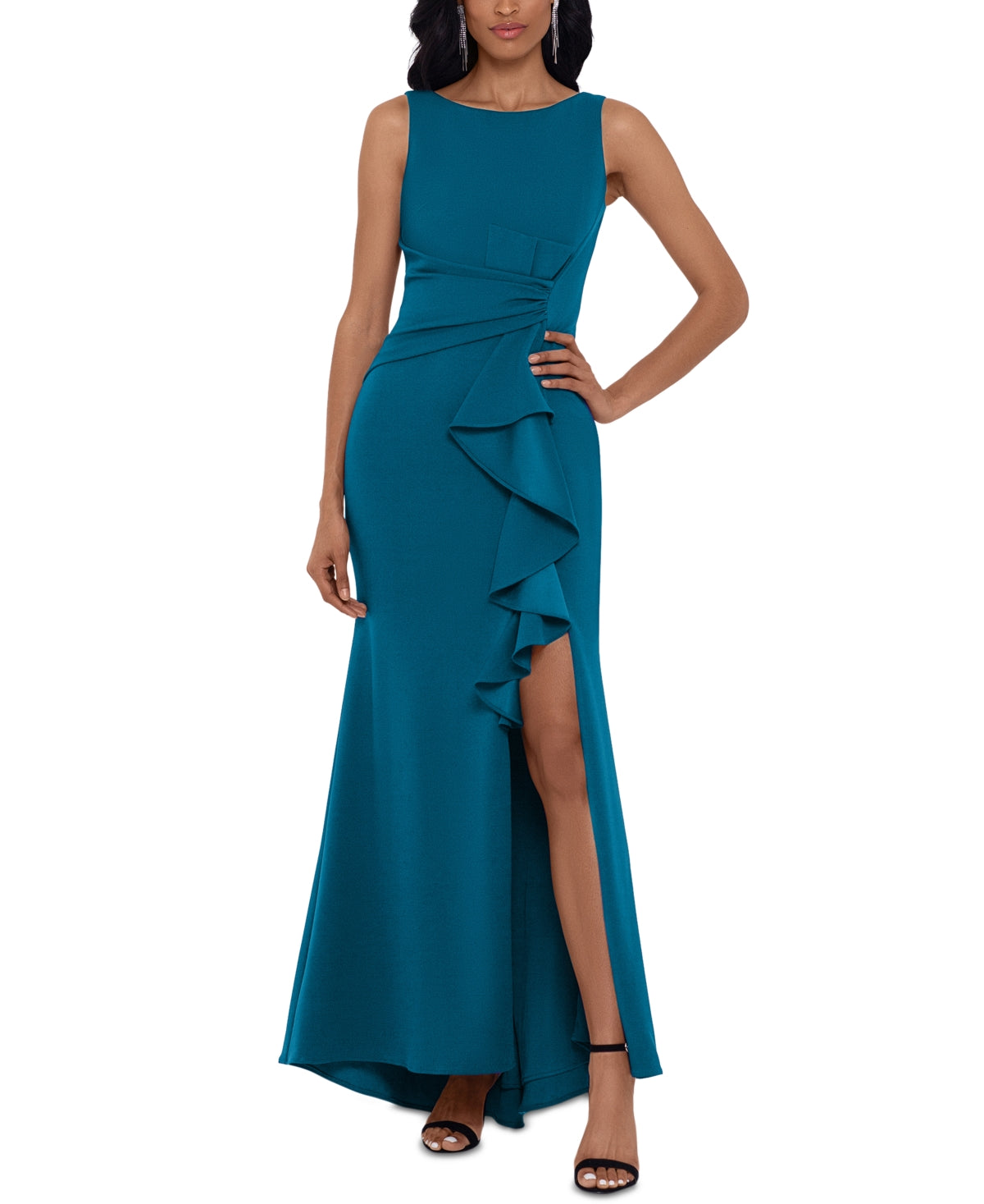 Betsy & Adam Women's Sleeveless Ruffle Detail Gown Blue Size 12