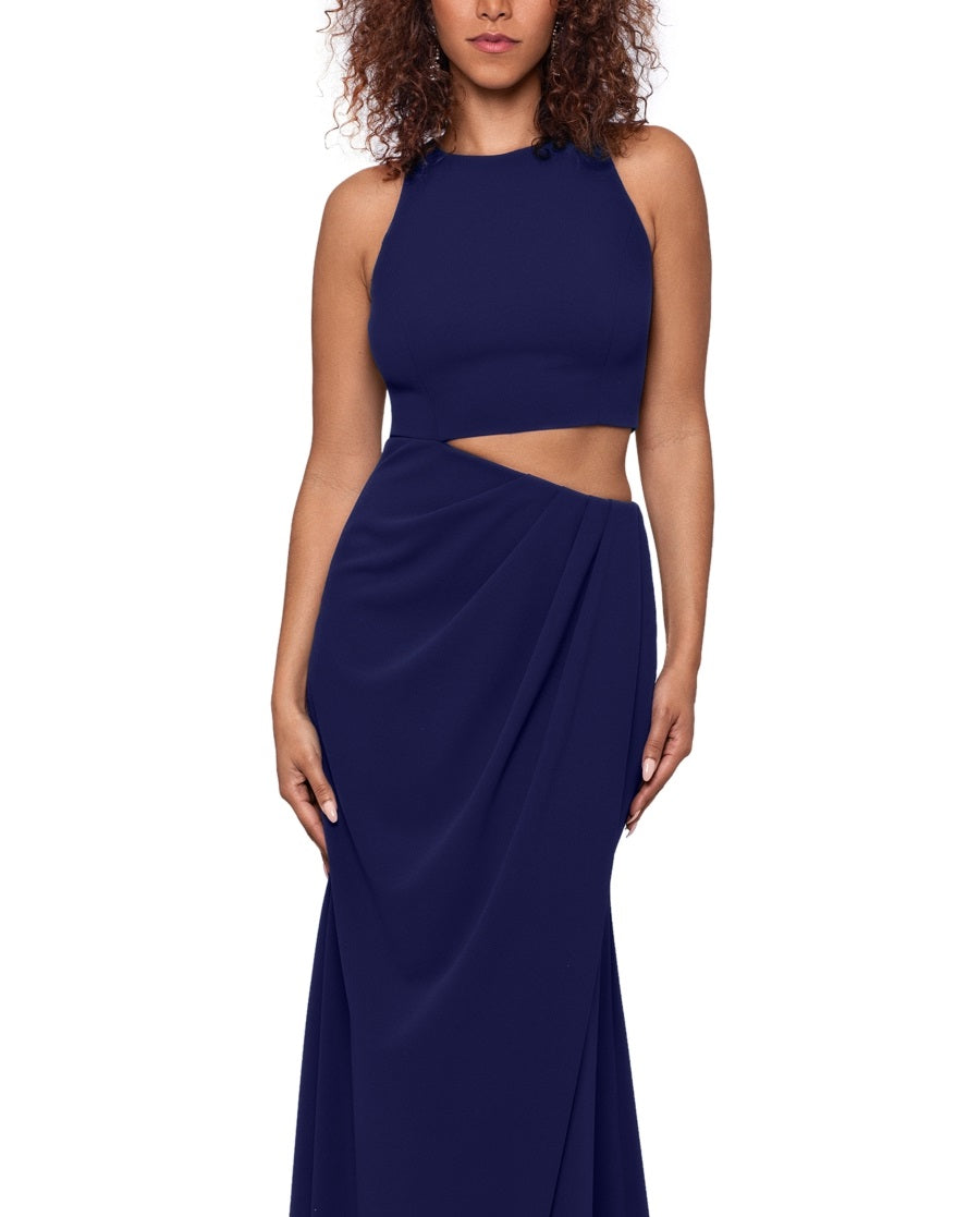 Betsy & Adam Women's Waist Cutout Pleated Hip Gown Blue Size 2