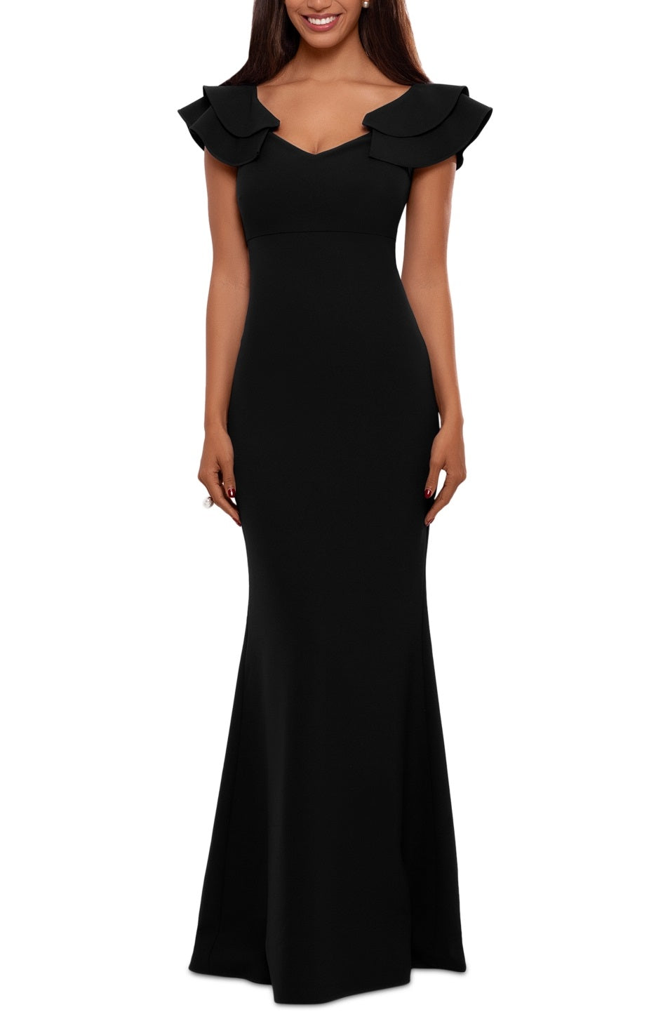 Betsy & Adam Women's Ruffled Sleeve Gown Black Size 2Petite