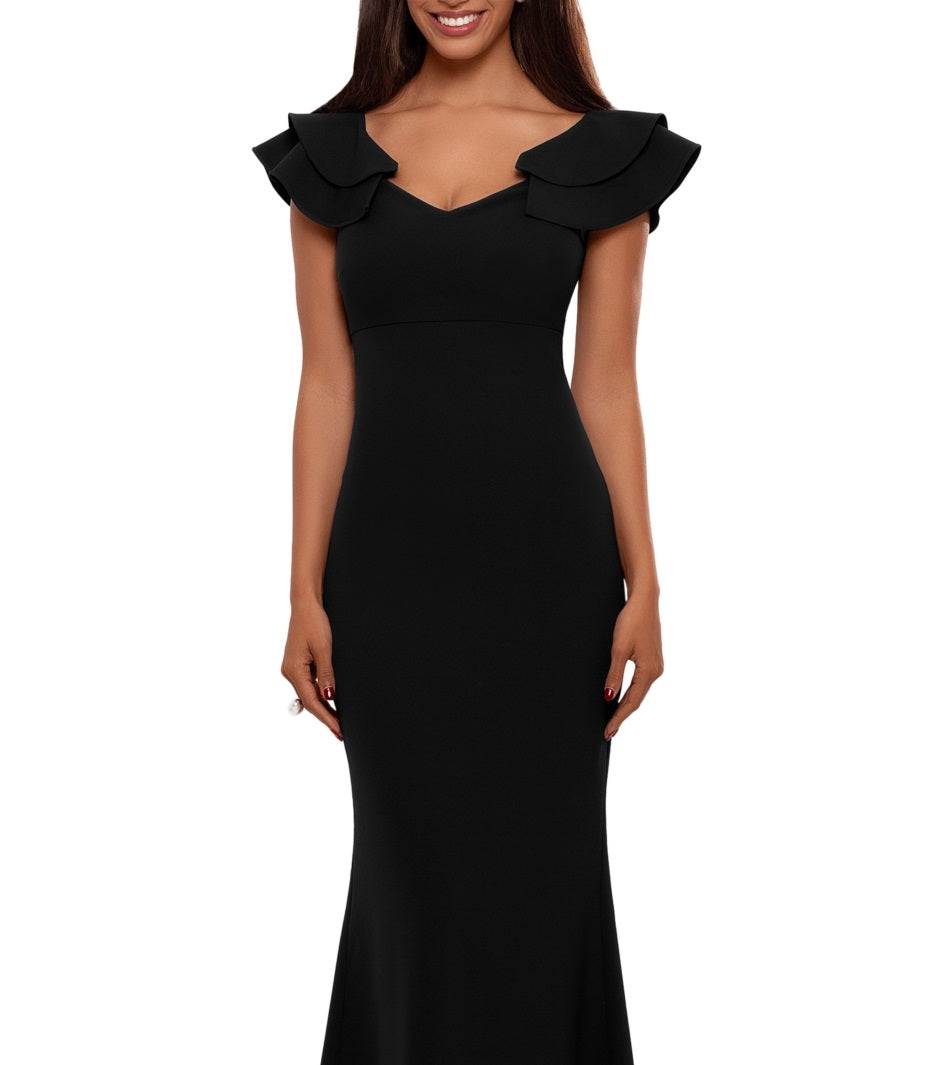 Betsy & Adam Women's Ruffled Sleeve Gown Black Size 2Petite