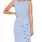 Betsy & Adam Women's Boat Neck Waterfall Ruffle Detail Gown Blue Size 10Petite
