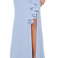 Betsy & Adam Women's Boat Neck Waterfall Ruffle Detail Gown Blue Size 10Petite