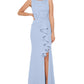 Betsy & Adam Women's Boat Neck Waterfall Ruffle Detail Gown Blue Size 10Petite