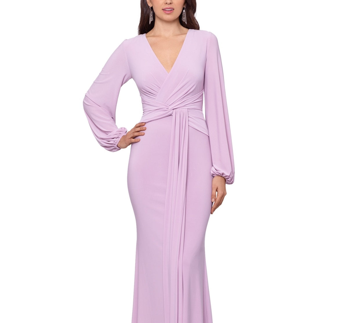 Betsy & Adam Women's Draped V Neck Gown Pink Size 6