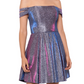 Blondie Nites Junior's Off The Shoulder Shimmering Fit & Flare Dress Gray Size 3