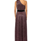 Betsy & Adam Women's One-Shoulder Tie Waist Metallic Gown Pink Size 8