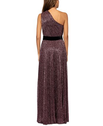Betsy & Adam Women's One-Shoulder Tie Waist Metallic Gown Pink Size 8