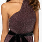 Betsy & Adam Women's One-Shoulder Tie Waist Metallic Gown Pink Size 8
