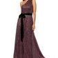 Betsy & Adam Women's One-Shoulder Tie Waist Metallic Gown Pink Size 8