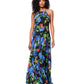 Betsy & Adam Womens Printed Chiffon Halter Neck Gown Black Multi
