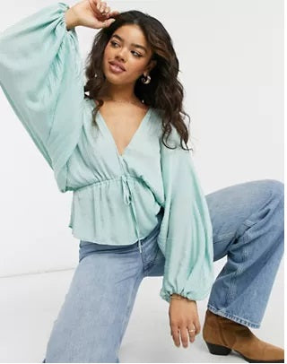 Free People Women's Elouise Blouse Blue Size X-Small