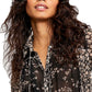 Free People Women's Serena Print Button Up Blouse Black Size X-Large