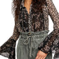 Free People Women's Serena Print Button Up Blouse Black Size X-Large
