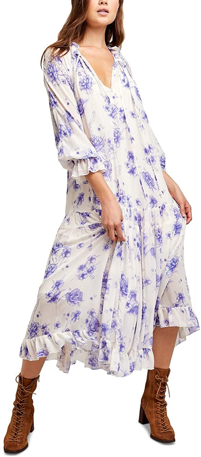 Free People Women's Feeling Groovy Long Sleeve Midi Dress White Size X-Small