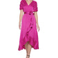 Kensie Women's Zippered Ruffled Ruched Sleeves Short Sleeve Midi Party Faux Wrap Dress Pink Size 10