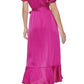 Kensie Women's Zippered Ruffled Ruched Sleeves Short Sleeve Midi Party Faux Wrap Dress Pink Size 10
