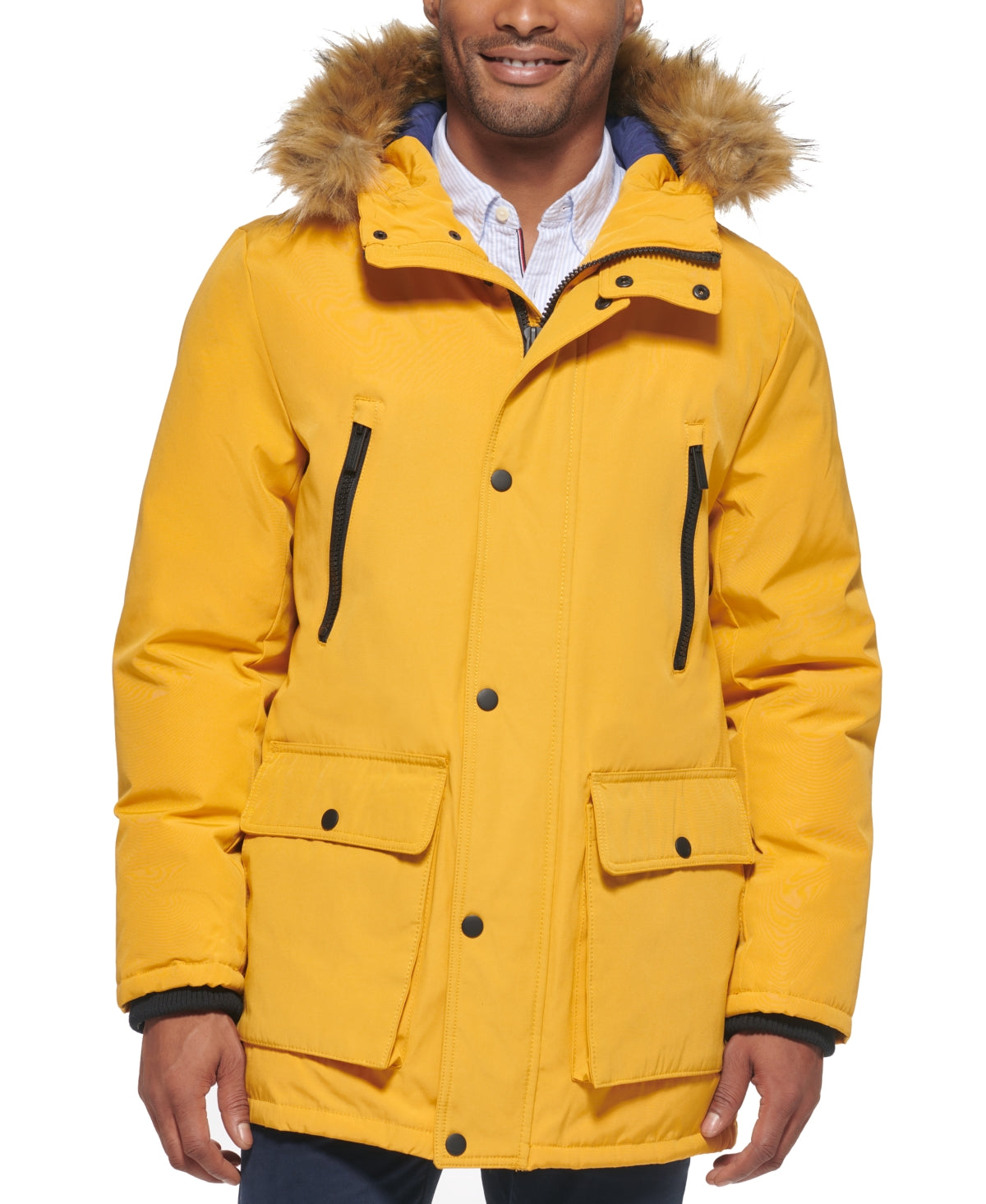 Club Room Men's Parka With A Faux Fur Hood Jacket Yellow Size Small