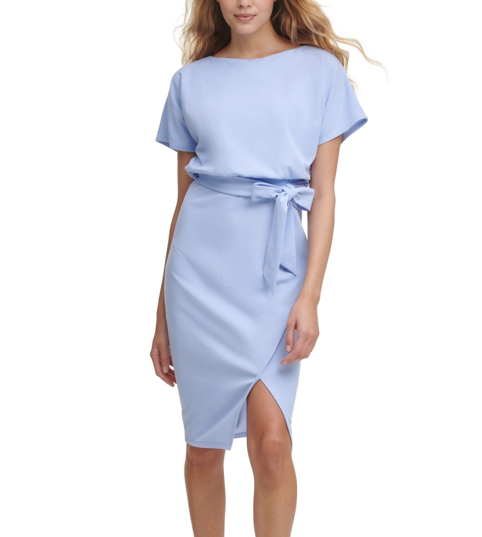 Kensie Women's Blouson Wrap Dress Blue Size 8