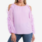 1.STATE Women's Ruffled Cold Shoulder Long Sleeve Scoop Neck Top Pink Size Large