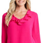 CeCe Women's Ruffle Detail V Neck Blouse Pink Size Small