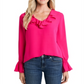 CeCe Women's Ruffle Detail V Neck Blouse Pink Size Small