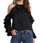 CeCe Women's Cold Shoulder Ruffle Blouse Black Size Small