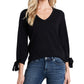 CeCe Women's Bow Tie Cuff Long Sleeve V Neck Sweater Black Size Small