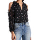 1.STATE Women's Ruffled Cold Shoulder Top Black Size X-Large