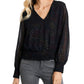 1.STATE Women's Woven V Neck Blouse Black Size X-Large