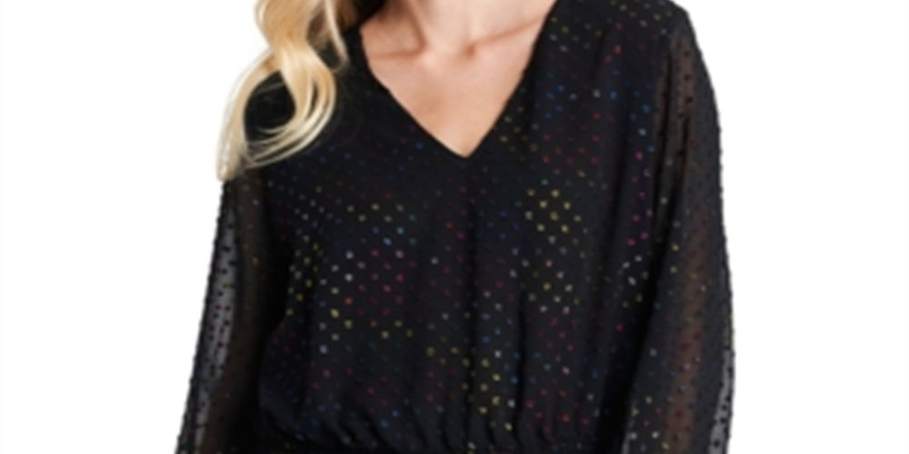 1.STATE Women's Woven V Neck Blouse Black Size X-Large