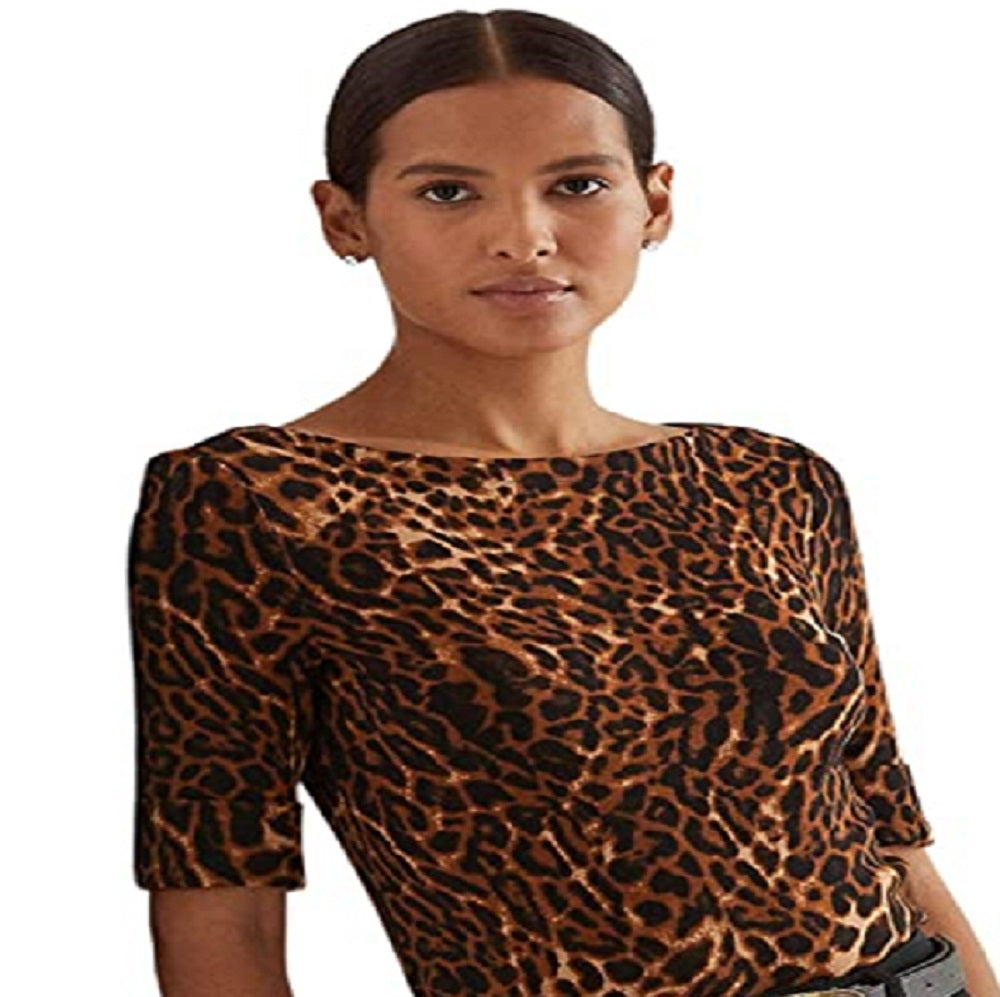 Ralph Lauren Women's Ocelot Print Boatneck Top Black Size Small
