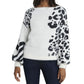 Vince Camuto Women's Animal Print Jacquard Fuzzy Sweater White Size Large