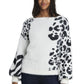 Vince Camuto Women's Animal Print Jacquard Fuzzy Sweater White Size Large